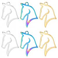 Pendentifs d'animaux en acier inoxydable , Acier inoxydable 304, cheval, Placage ionique sous vide, chaîne ovale & styles différents pour le choix, plus de couleurs à choisir Environ 2mm cm, Vendu par PC