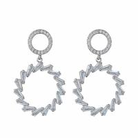 Befestiger Zirkonia Messing Ohrring, mit kubischer Zirkonia, Kreisring, Platinfarbe platiniert, Modeschmuck & für Frau & hohl, klar, 19x31.5mm, verkauft von Paar