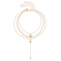 Collier de mode Multi couche, alliage de zinc, avec perle de plastique, avec 2.7inch chaînes de rallonge, Placage de couleur d'or, trois pièces & pour femme & avec strass, doré Environ 13.8 pouce, Environ 17.7 pouce, Vendu par fixé