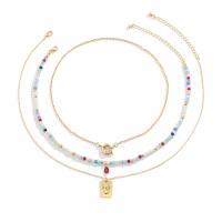 Collier de mode Multi couche, alliage de zinc, avec chaîne de fer & cristal & plastique revêtu de cuivre & perle de plastique, avec 2.7inch chaînes de rallonge, trois pièces & bijoux de mode & pour femme, Or Environ 17 pouce, Environ 14.5 pouce, Environ 17.7 pouce, Vendu par fixé