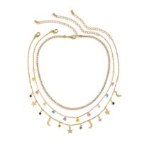 Collier de mode Multi couche, fer, avec alliage de zinc & Acrylique, avec 2.7inch chaînes de rallonge, trois pièces & pour femme & avec strass, Or Environ 13.8 pouce, Vendu par fixé