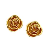 Pendientes de Perno de Aleación de Zinc, Rosa, chapado en oro real, Joyería & para mujer, dorado, 25mm, Vendido por Par