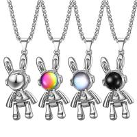 Titanium Steel Necklace, with zinc alloy pendant & Acrylic, Rabbit, Unisex & box chain Approx 27.5 Inch 