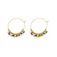 Boucle d'oreille en acier inoxydable Hoop, Acier inoxydable 304, avec Pierre naturelle, Plaqué d'or, Style bohème & pour femme, plus de couleurs à choisir, 47mm, Vendu par paire