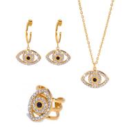 Evil Eye Jewelry Set, 304 Stainless Steel, real gold plated & for woman & with rhinestone 