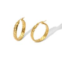 Boucle d'oreille en acier inoxydable Hoop, Acier inoxydable 304, Plaqué d'or 18K, bijoux de mode & pour femme Vendu par paire