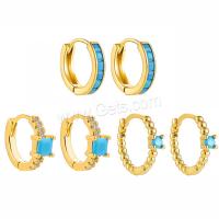 Mens acier inoxydable Hoop boucles d'oreilles, Acier inoxydable 304, avec turquoise, Placage ionique sous vide, bijoux de mode & styles différents pour le choix & pour femme & avec strass, doré, Vendu par paire