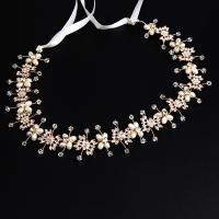 Headband, Zinc Alloy, with Crystal & Plastic Pearl, handmade, fashion jewelry & for woman & with rhinestone, golden 