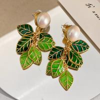 Freshwater Pearl Drop Earring, Zinc Alloy, with Freshwater Pearl, fashion jewelry & for woman & enamel, 70mm 