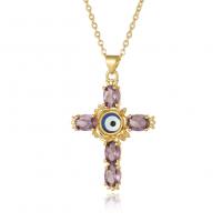 Collier Evil Eye bijoux, laiton, croix, Plaqué d'or, bijoux de mode & motif de mauvais œil & pavé de micro zircon & pour femme & émail, plus de couleurs à choisir cm, Vendu par PC