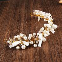 Headband, Zinc Alloy, with Plastic Pearl, handmade, fashion jewelry & for woman & with rhinestone, golden 