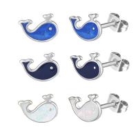 Stainless Steel Stud Earring, 316L Stainless Steel, Whale, Vacuum Ion Plating, fashion jewelry & for woman & enamel 10mm 