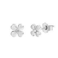 Boucles d'oreilles en acier titane, Trèfle à quatre feuilles, bijoux de mode & pavé de micro zircon & pour femme, Vendu par paire