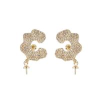 Brass Earring Stud Component, plated, micro pave cubic zirconia & for woman 