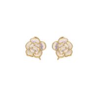 Brass Earring Stud Component, Flower, gold color plated, for woman & enamel 