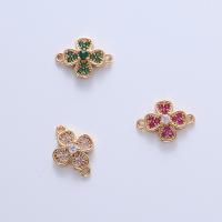 Cubic Zirconia Micro Pave Brass Connector, Four Leaf Clover, plated, DIY & micro pave cubic zirconia 