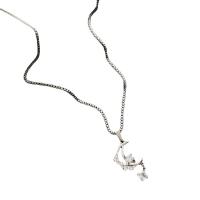 Titanium Steel Jewelry Necklace, with 5cm extender chain, Vacuum Ion Plating, fashion jewelry & for woman & with rhinestone, silver color, nickel, lead & cadmium free .01 cm 