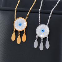 Collier Evil Eye bijoux, Acier titane, avec coquille blanche, avec 5cm chaînes de rallonge, Placage ionique sous vide, bijoux de mode & pour femme & émail, plus de couleurs à choisir, 30mm Environ 40 cm, Vendu par PC