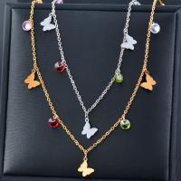 Collier de bijoux de titane, Acier titane, avec zircon cubique, avec 5cm chaînes de rallonge, papillon, Placage ionique sous vide, bijoux de mode & pour femme, plus de couleurs à choisir Environ 40 cm, Vendu par PC