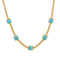 Edelstahl Schmuck Halskette, 316 L Edelstahl, mit Synthetische Türkis, mit Verlängerungskettchen von 5cm, Quadrat, Vakuum-Ionen-Beschichtung, Modeschmuck & für Frau, keine, 7mm, Länge:ca. 40 cm, verkauft von PC