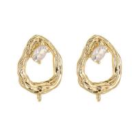 Brass Earring Stud Component, with Cubic Zirconia, gold color plated, DIY golden 