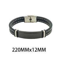 PU Schnur Armbänder, 304 Edelstahl, mit PU Leder & Silikon, Modeschmuck & unisex, schwarz, 12x4mm, Länge:ca. 22 cm, verkauft von PC