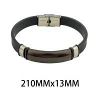 PU Schnur Armbänder, 304 Edelstahl, mit PU Leder & Silikon, Modeschmuck & unisex, schwarz, 13x6mm, Länge:ca. 21 cm, verkauft von PC