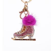 bijoux de porte-clés en Alliage de zinc, avec cheveux de martre, chaussures, Placage, bijoux de mode & avec strass, rose Vendu par PC