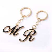 bijoux de porte-clés en Alliage de zinc, Lettre d’alphabet, Placage, bijoux de mode & modèles différents pour le choix & avec strass, doré Vendu par PC