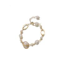 bracelet en laiton de perle d'eau douce cultivée, avec laiton, Plaqué d'or, styles différents pour le choix & pour femme Environ 8.3 pouce, Vendu par PC