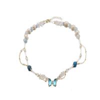 Collier de perles cristal d'eau douce, perle d'eau douce cultivée, avec cristal & laiton, papillon, Plaqué or 18K, bijoux de mode & pour femme Environ 17.3 pouce, Vendu par PC