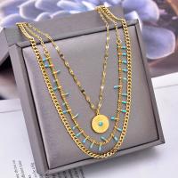 Collier de mode Multi couche, Acier titane, avec turquoise, avec 5cm chaînes de rallonge, Plaqué or 18K, trois couches & bijoux de mode & pour femme, doré Environ 39 cm, Environ 44 cm, Environ 47 cm, Vendu par PC