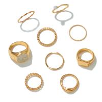 Zink-Legierung Ring Set, Zinklegierung, mit Kunststoff Perlen, goldfarben plattiert, 9-Stück & Modeschmuck & für Frau & Emaille, goldfarben, verkauft von setzen