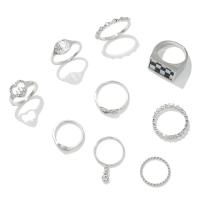 Zink-Legierung Ring Set, Zinklegierung, silberfarben plattiert, 8 Stück & Modeschmuck & für Frau & Emaille & mit Strass, Silberfarbe, verkauft von setzen