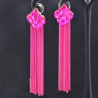 Fashion Fringe Earrings, Brass, Tassel, plated, fashion jewelry & micro pave cubic zirconia & for woman 90mm 