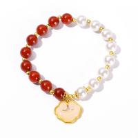 Pulsera de Ágata Roja de Yunnan, Yunnan Red Agate, con Shell Pearl & aleación de zinc, chapado en color dorado, Joyería & para mujer, color mixto, 8mm,19x16mm, longitud:aproximado 19 cm, Vendido por UD