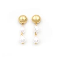 Stainless Steel Drop Earring, 304 Stainless Steel, with Plastic Pearl, 18K gold plated, fashion jewelry & for woman, golden 