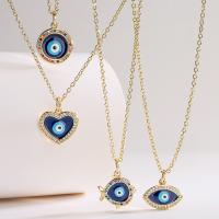 Collier Evil Eye bijoux, laiton, avec 5cm chaînes de rallonge, Mauvais œil, Placage, bijoux de mode & normes différentes pour le choix & modèles différents pour le choix & pavé de micro zircon & émail, Or cm, Vendu par PC