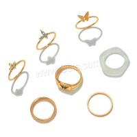 Zink-Legierung Ring Set, Zinklegierung, mit Harz, goldfarben plattiert, 6 Stück & Modeschmuck & für Frau & Emaille & mit Strass, zwei verschiedenfarbige, verkauft von setzen