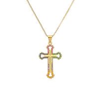 Zirkonia Mikro pflastern Messinghalsketten, Messing, mit Verlängerungskettchen von 5cm, Kreuz, plattiert, Modeschmuck & Micro pave Zirkonia, keine, 19x34mm, Länge:45 cm, verkauft von PC