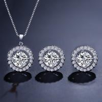 Zirkonia Micro Pave Schmucksets Messing, Stud Ohrring & Halskette, mit Verlängerungskettchen von 5cm, flache Runde, plattiert, Micro pave Zirkonia & für Frau, keine, 10x10mm, Länge:40 cm, verkauft von setzen