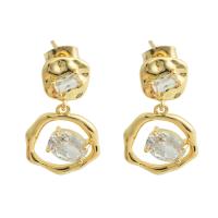 Cubic Zircon Brass Earring, with Cubic Zirconia, gold color plated, fashion jewelry & for woman 