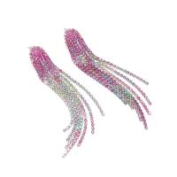 Fashion Fringe Earrings, Iron, fashion jewelry & with rhinestone, multi-colored 