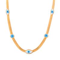 Collier Evil Eye bijoux, Acier titane, avec coquille blanche, avec 5cm chaînes de rallonge, Placage ionique sous vide, bijoux de mode & pour femme & émail, plus de couleurs à choisir Environ 40 cm, Vendu par PC