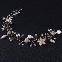 Headband, Zinc Alloy, with Plastic Pearl, for woman & enamel & with rhinestone, golden 