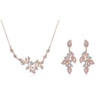 Cubic Zirconia Micro Pave Brass Jewelry Sets, earring & necklace, with 5cm extender chain, Leaf, plated, micro pave cubic zirconia & for woman cm 