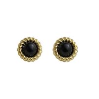 Arito de resina, metal, con resina, Cúpula, chapado en color dorado, Joyería & para mujer, Negro, 20mm, Vendido por Par