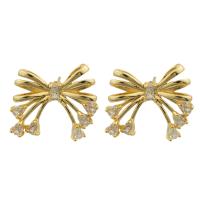 Cubic Zirconia Micro Pave Brass Earring, Bowknot, gold color plated, fashion jewelry & micro pave cubic zirconia & for woman 