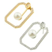 Cubic Zirconia Micro Pave Brass Earring, with Plastic Pearl, Square, plated, fashion jewelry & micro pave cubic zirconia & for woman 