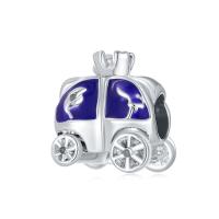 Enamel Zinc Alloy European Beads, Pumpkin Car, silver color plated, DIY, blue, 10-15mm 